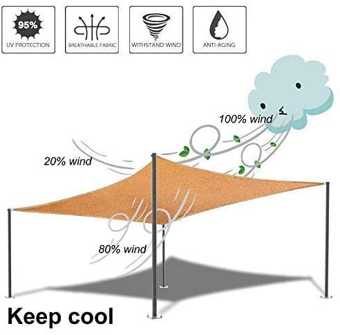 Patio Sun Shade Sail Canopy, 16' x 18' Rectangle Shade Cloth Outdoor Cover - Sunshade Fabric Awning Shelter for Pergola Backyard Garden Carport (Sand) COCONUT