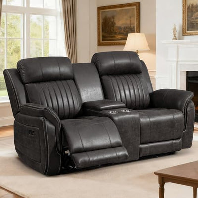 Neptane Power Loveseat Recliner Sofa with Zero Gravity, Adjustable Headrest, Power Reclining Loveseat with Console, Dual Ports, Wall Hugger Love seat Recliner for Living Room (Charcoal, Loveseat)
