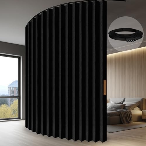 JILRON Accordion-Style Room Divider with Ceiling Track - Foldable Partition Curtain, Easy Installation(Black 100" W x 84" L-Pack of 1) Jilron