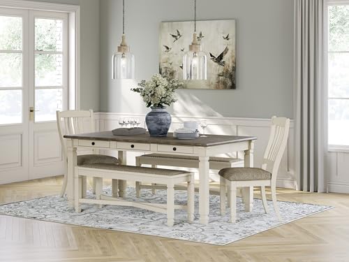 Signature Design by Ashley Bolanburg Farmhouse Rectangular Dining Table, 3 Drawers On Each Side, Seats 6, Wood, 71.88" W x 39.88" D x 31.13" H, Whitewash Signature Design by Ashley