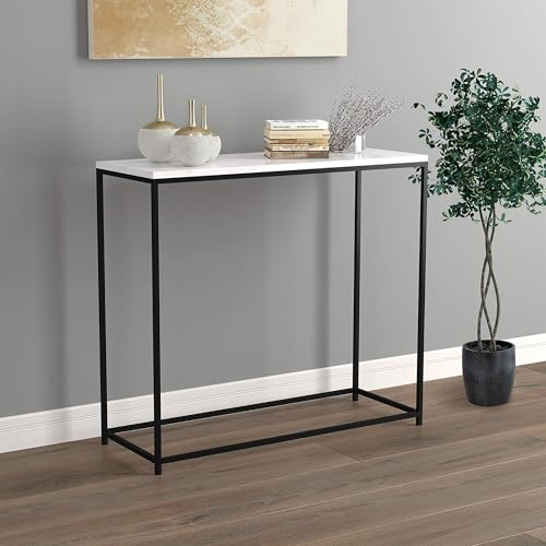 BOWERY HILL Contemporary Marble Console Table, 31" L x 13" W x 28" H, Engineered Wood Top, Black Metal Legs, Modern Style Entryway, Hallway or Living Room Accent Furniture BOWERY HILL