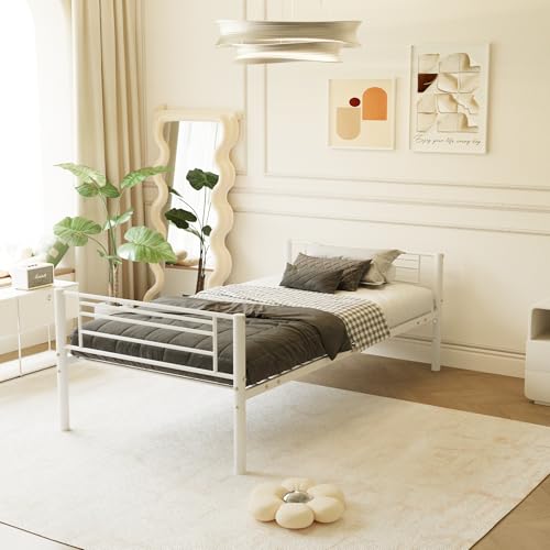 Skipity Sigmo Metal Triple Bunk Bed, Heavy Duty Twin Size Triple Bunk Bed Frame for 3 with Ladder & Guardrail, 3 Bunkbeds for Kids Adults Teens Boys, Bedroom, Dormitory, No Box Spring Need, White Skipity Sigmo