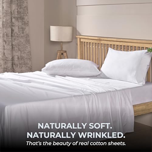 Mayil Manor 100% Natural Cotton Sheets Queen Size Bed Set | 500 TC Single-Ply Sateen Weave | Soft, Breathable, Hypoallergenic Solid 4-Piece Bedding with Deep Pocket Fitted, Flat, Pillowcase | White Mayil Manor