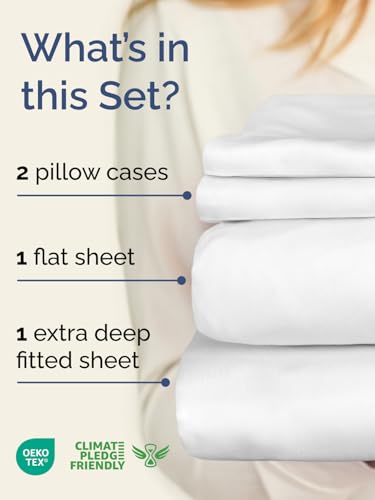 Extra Deep Pocket King Sheets - 4 Piece Breathable & Cooling Bed Sheets - Hotel Luxury Bed Sheet Set - Soft, Wrinkle Free & Comfy - Easily Fits Extra Deep Mattresses - Deep Pocket White Sheets Set CGK Unlimited