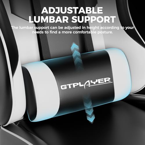 GTPLAYER Gaming Chair, Computer Chair with Footrest and Lumbar Support, Height Adjustable Game Chair with 360°-Swivel Seat and Headrest and for Office or Gaming (White) GTPLAYER