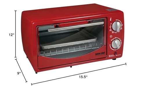 Better Chef Basic Toaster Oven | 4-Slice | 60-Minute Timer | Slide Out Rack | Bake Tray | Broil (Red) Better Chef