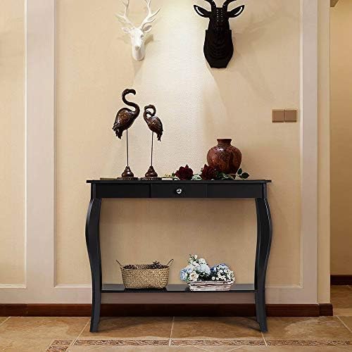 ChooChoo Narrow Console Table with Drawer, Chic Accent Sofa Table, Entryway Table, Black ChooChoo