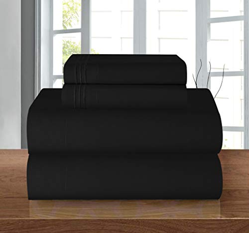 Elegant Comfort Luxury Soft 1500 Premier Egyptian 4-Piece Premium Hotel Quality Wrinkle Resistant Coziest Bedding Set, All Around Elastic Fitted Sheet, Deep Pocket, Twin/Twin XL, Black Elegant Comfort
