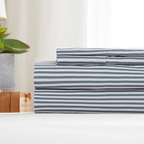 Twin Sheets Set, Grey Striped Bed Sheets Set 3PC - Soft Cooling 1800 Thread Count Printed Sheet, 8 - 17" Deep Pocket Breathes Better, Hypoallergenic Wrinkle Machine Washable Patterned Single Bedding KACEMOO