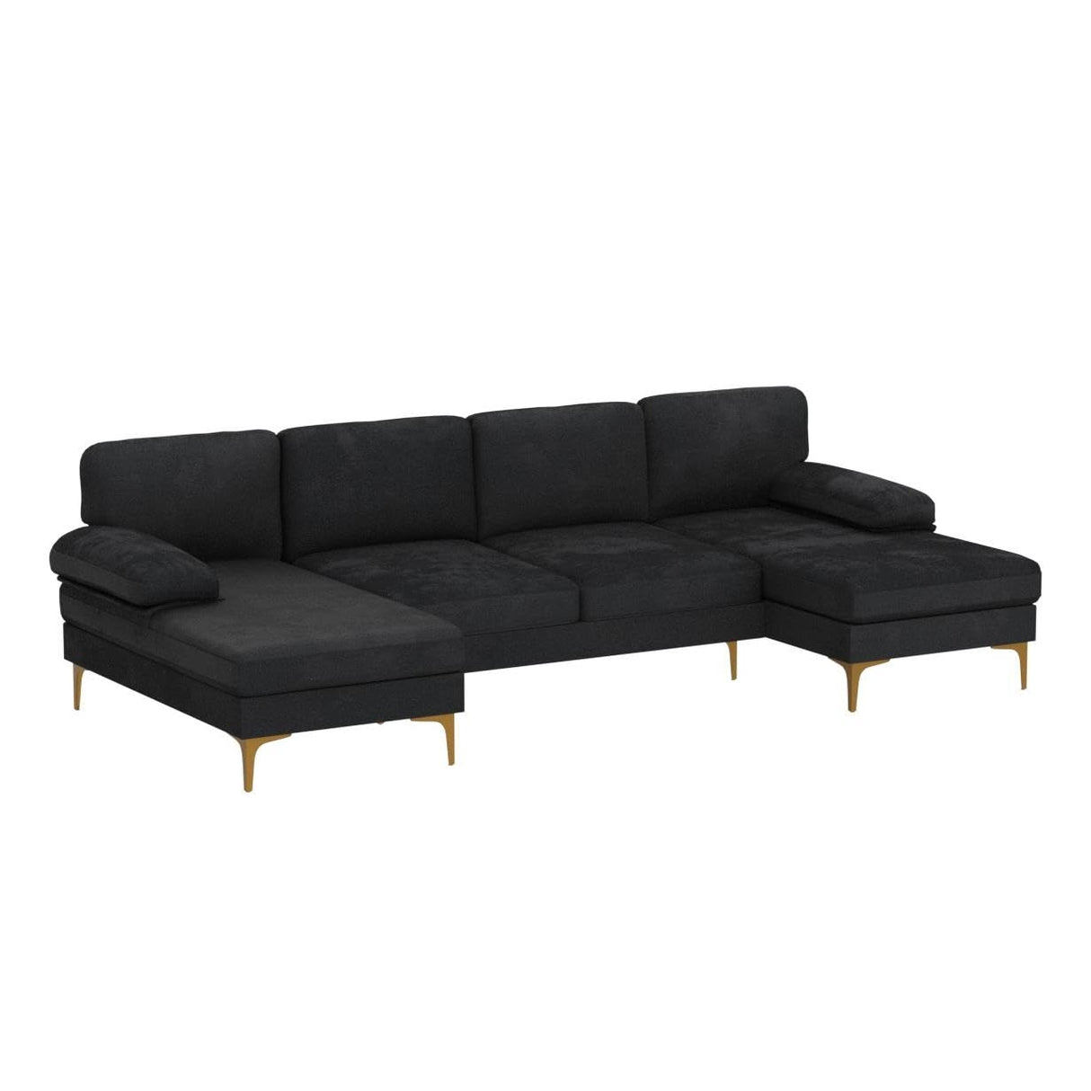 Karl home Convertible Sectional Sofa 110" U-Shape Sofa Couch 4-Seat Couch with Chaise ChenilleFabric Upholstered for Living Room, Apartment, Office, Black Karl home