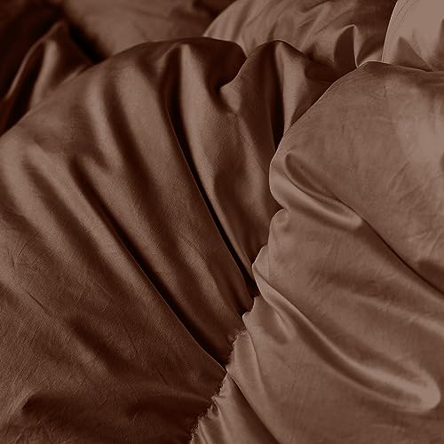 zzlamb Lightweight Feather Down Comforter Brown, All Season Warm Duvet Insert for Queen Bed, Durable Cotton-Blended Down Proof Shell Duvet with Corner Tabs, Queen Size 90''x90'' Brown zzlamb