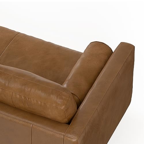 SIMPLIHOME Morrison 72-inch Wide Sofa in Caramel Brown Top Grain Genuine Leather, Mid-Century Modern-Style Loveseat for Living Room, Single Bench Cushion, Removable Back Cushions, 2 Bolster Pillows SIMPLIHOME