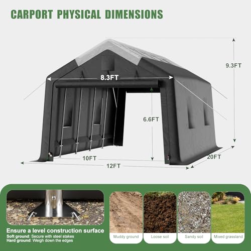 Carport Canopy 12x20FT Heavy Duty with Translucent Roof - Skyview Portable Garage with Reinforced Metal Frame, Zipper Doors, All-Weather Resistant,Waterproof Outdoor Storage Shelter for Cars/RV/ATV WACASA