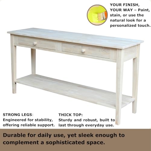 IC International Concepts Spencer Server Extended Length Console Table, Versatile Design for Dining Room, Hallway, or Entryway - Unfinished IC INTERNATIONAL CONCEPTS