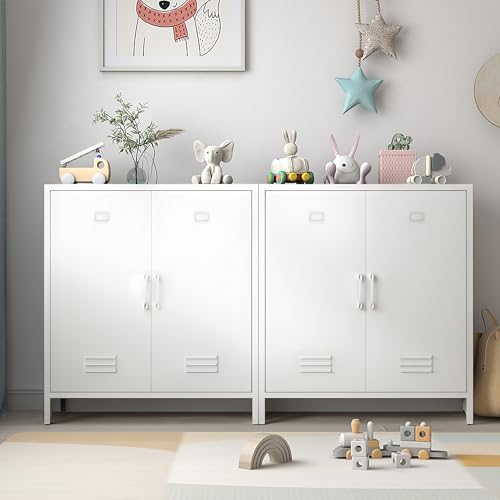 Epochsteele Metal Locker Storage Cabinet with Adjustable Shelf and Doors Bathroom Storage Cabinet Kids Locker for Utility Entryway Laundry Rooms (White) Epochsteele