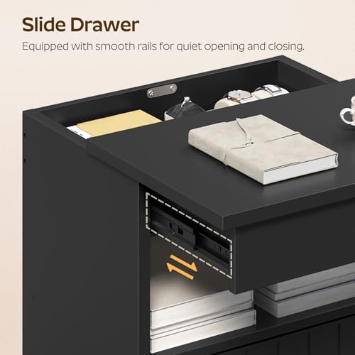 YATINEY Nightstand with Gun Drawer, Bedside Table with Hidden Compartment, End Table with Storage Cabinet, Night Stand for Bedroom, Office, Black ET22BB YATINEY