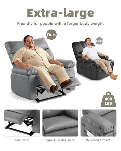 GarveeHome Oversized Recliner Chair - Faux PU Leather Manual Recliner for Adults, Lazy Chair with 1.5X Sponge Comfort Arm and Back for Living Room, Bedroom