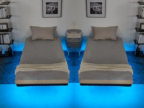 VINGLI Twin Floating Bed Frame Set of 2 with USB Charging Station/LED Lights, 14'' Platform Bed Frame Twin Size Heavy Duty Metal Bed, No Box Spring Needed,Black VINGLI