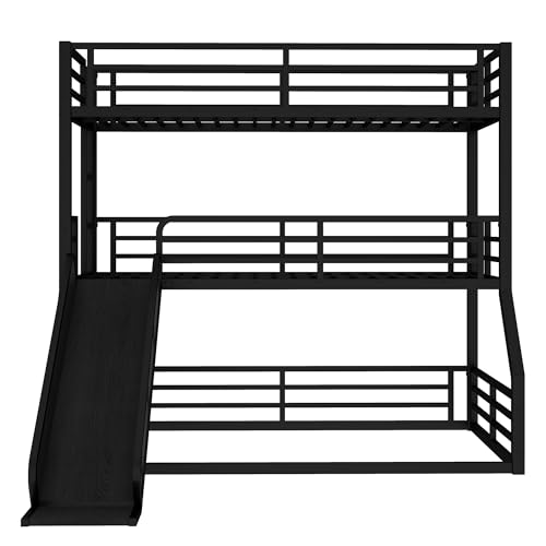 Bellemave Triple bunk beds with Slide Twin Over Twin Over Full Triple Bed Frame 3 Bunk Beds for Kids Teens Boys Girls with Ladder/Full-Length Guardrails, Black Bellemave