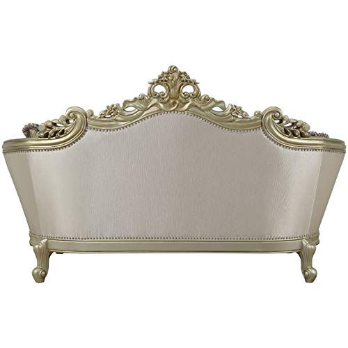Acme Gorsedd Loveseat with 4 Pillows in Cream Fabric and Golden Ivory Acme