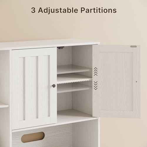 Gizoon 60.4" Farmhouse Kitchen Pantry Storage Cabinet with Doors and Adjustable Shelves, Large Kitchen Hutch with Drawers, Freestanding Cupboard for Dining Room, Living Room, White Gizoon