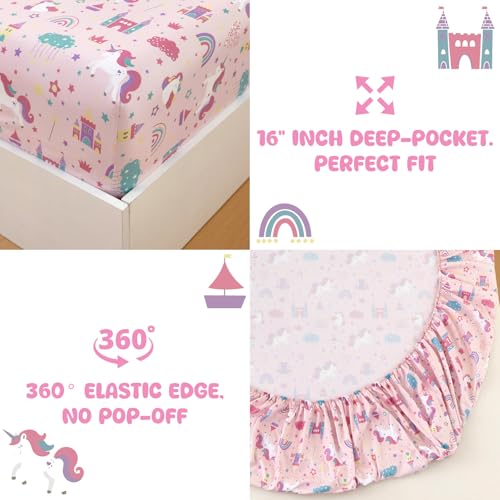 MICORAL Queen Sheets Set Kids, Unicorn Sheets for Boys Girls & Teens, 4 Piece Soft Printed Microfiber Bed Sheets, Deep Pocket Cozy Cute Toddler Bedding Set MICORAL