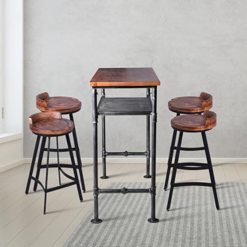 LOKKHAN Industrial Vintage Bar Height Table with Extra Shelf - Rustic Brown & Grey Metal Console for Kitchen, Dining & Pub LOKKHAN