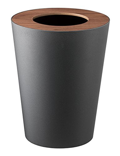 Yamazaki Home Trash Can - Small Modern Home Wastebasket for Bathroom Kitchen office Steel + Wood One Size Walnut YAMAZAKI