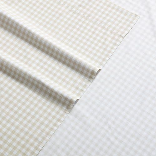 Eddie Bauer - Sheet Set, Cotton Percale Bedding with Matching Pillowcase, Crisp & Breathable, 200-Thread Count, Classic Comfort Essentials (Little Gingham Beige, Full) Eddie Bauer
