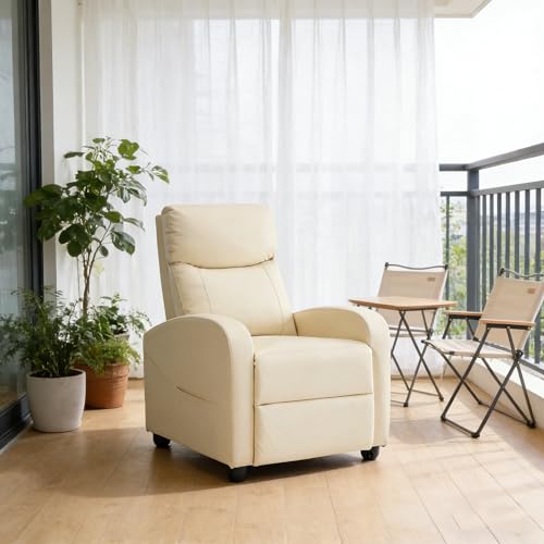 Simple Deluxe Massage Recliner Chair - Adjustable PU Leather Recliner, Luxe Reading Chair & Sofa Chair for Living Room Chairs or Bedroom Chair, Small Recliner for Home Theater, Beige