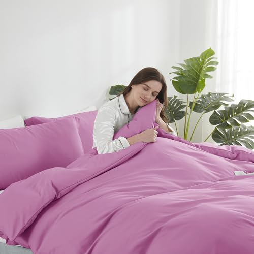 Hearth & Harbor Light Pink Duvet Cover Full Size - 3 Piece Soft Double Brushed Bedding Set - Includes 1 Full Duvet Cover with Button Closure 80x90 inches and 2 Pillow Shams Hearth & Harbor