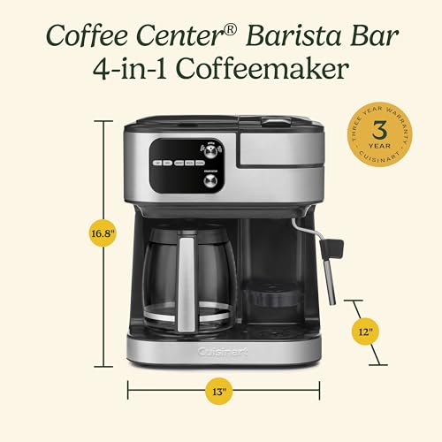 Cuisinart Coffeemaker, Coffee Center Barista Bar 4-In-1 Coffee Machine, Single-Serve Coffee, Espresso & Nespresso Capsule Compatible, 12-Cup Carafe, Black, SS-4N1 Cuisinart