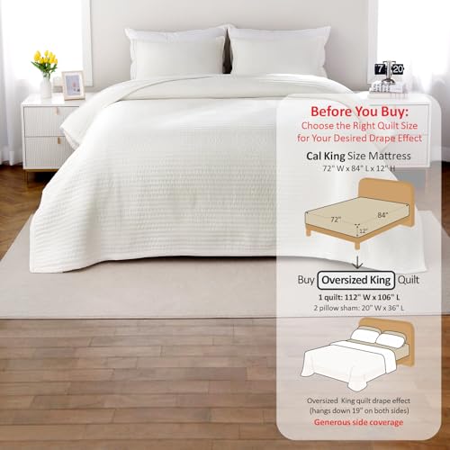 Max Oversized California King Quilt Set – 112"x106"Soft Washed Lightweight Bedspread,Multi-Lock Quilting,Minimalist Nordic Bedding, Spring & Summer Quilt Set (1 Quilt + 2 Pillow Shams), Cream White DAWNDIOR