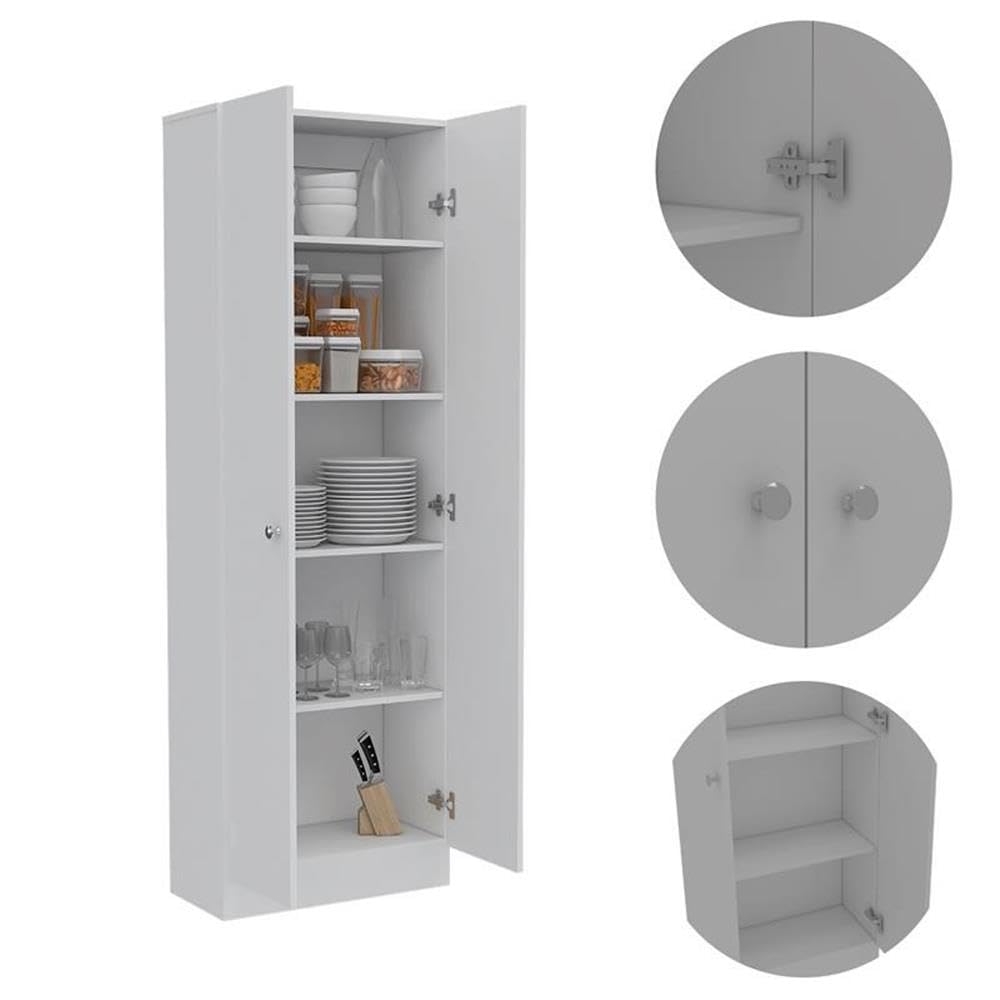 Tuhome 70" Tall Storage Cabinet, Multistorage Pantry Cabinet with Five Adjustable Shelves, Double Large Door Cabinet for Kitchen, Bathrooom, Dinning Room and Laundry Room -White Tuhome