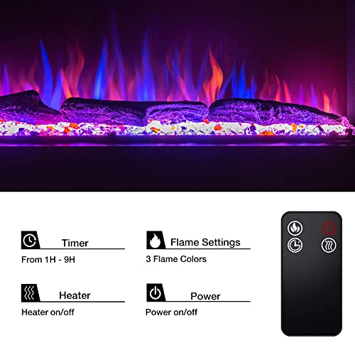 Valuxhome 3-Sided Electric Fireplace, 42 Inch Recessed and Wall Mounted Fireplaces, Built-in Fireplace Decorations for Living Room with Overheating Protection, Remote, Log & Crystals, Black Valuxhome