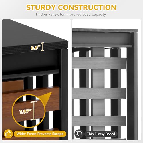 DWVO 71" Double Dog Crate Furniture for 2 Dogs with Sliding Fence Door, Heavy Duty Dual Dog Kennel TV Stand Large Dogs, Indoor Decorative Wooden 2 Dog Cage Table for Living Room, Black & Walnut DWVO