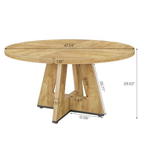 Tribesigns 47 inch Round Dining Table Wood Kitchen Table for Dining Room, 47" Dinner Room Tables for 4-6, Farmhouse Accent Furniture with Wooden Tabletop and Cross Base, Light Wood Tribesigns