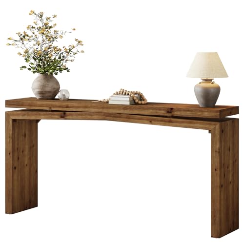 Tribesigns 63-Inch Solid Wood Console Table for Entryway, Farmhouse Narrow Long Sofa Table Behind Couch for Hallway, Living Room, Foyer, Entrance, Modern Simple Design, Brown Tribesigns