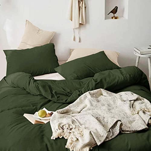 ETDIFFE California King Duvet Cover, 3pc Soft Farmhouse Cal King Size Bedding Comforter Cover Set, 1 Lightweight Cali King Microfiber Duvet Cover and 2 Pillowcases for Women Men, Dark Olive Green ETDIFFE