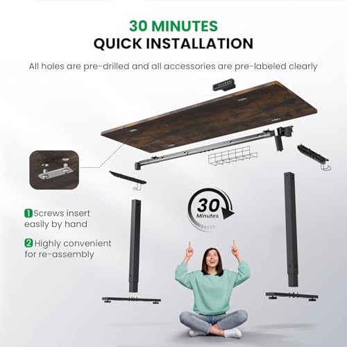 SIAGO Electric Standing Desk Adjustable - 48 x 24 Inch Sit Stand up Desk with 0.8 Inch Thick Tabletop - Adjustable Height Table with 3 Memory Preset, Cable Management for Home Office SIAGO