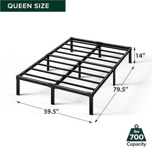 Zinus Yelena 14 Inch Metal Platform Bed Frame, Steel Slat Support, No Box Spring Needed, Eco Friendly WonderBox(TM) Packaging, Easy Assembly, Black, Queen Zinus
