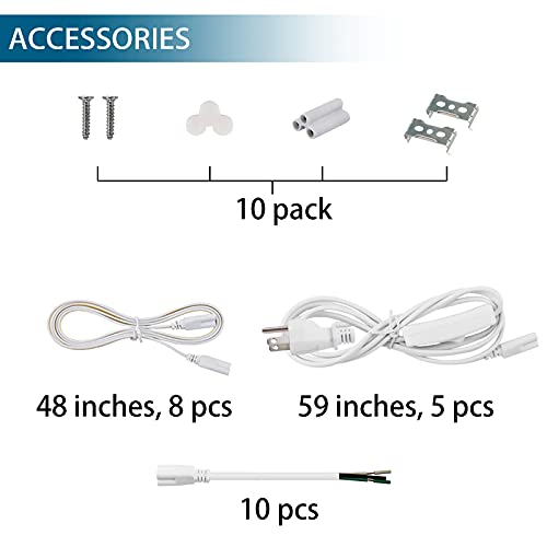 Barrina LED Shop Light, 4FT 40W 5000LM 5000K Daylight White, V Shape, Clear Cover, Linkable with Plug, T8 LED Tube Lights, ETL Listed, 10 Packs Barrina