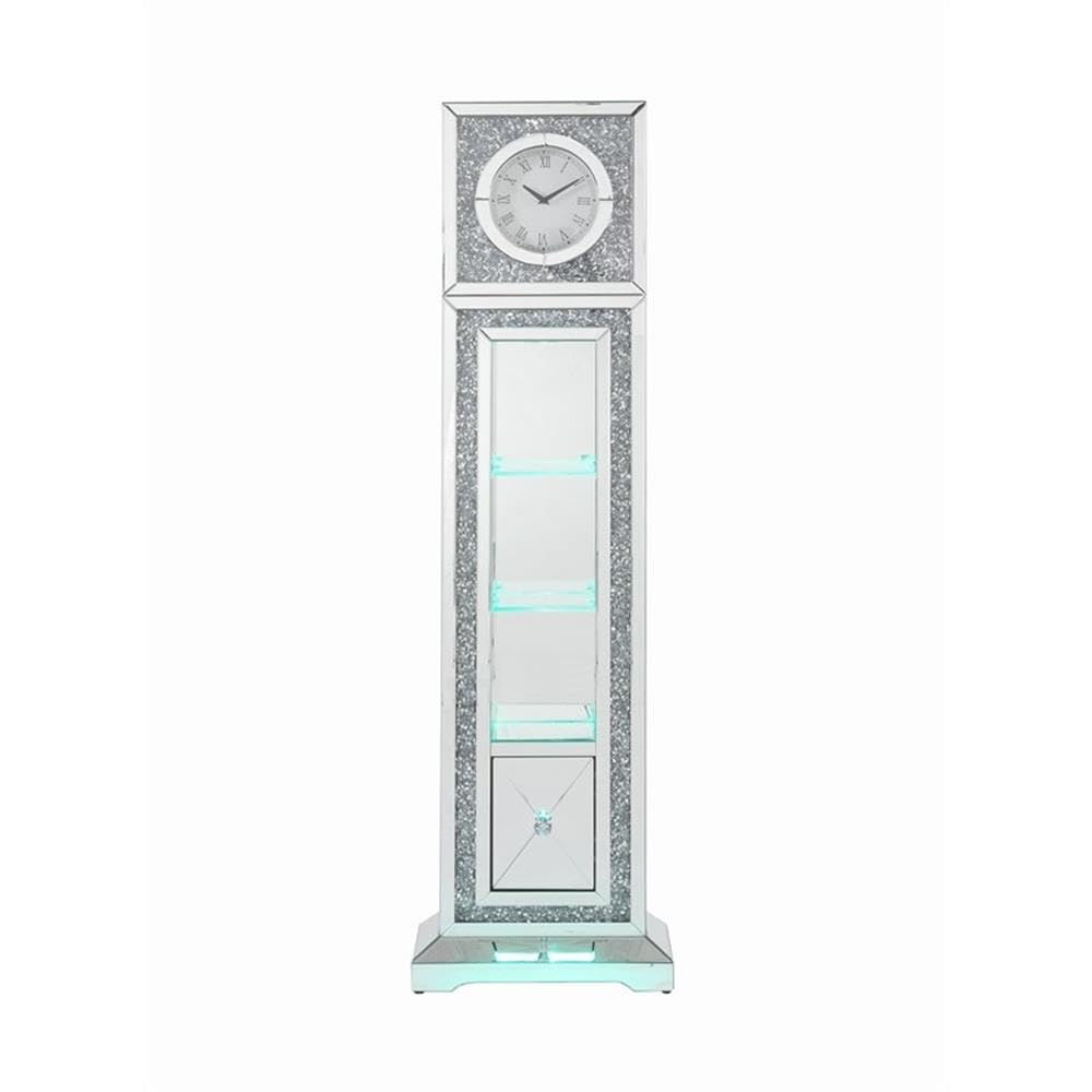 Acme Noralie Grandfather Clock in Mirrored & Faux Diamonds Acme