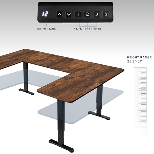 VIVO Large U-Shaped 83 x 60 in Electric Standing Desk, Memory Height Adjustment, Rustic Vintage Brown Top Black Frame, DESK-E4UBN VIVO
