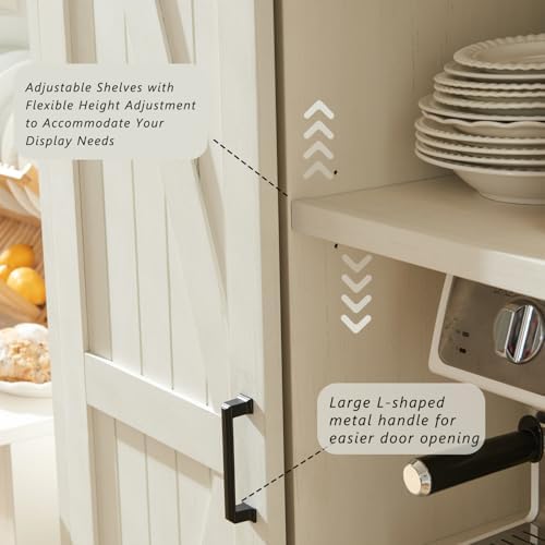 Aitjunz 72” Tall Farmhouse Bookshelf, 32” Wide Large Wooden Bookcase with Sliding Barn Door, 5-Tier Storage Cabinet with Adjustable Shelves, Modern Versatile Cabinet for Living Room, Bedroom, White Aitjunz