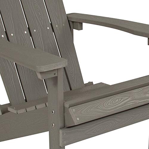 Flash Furniture Charlestown Indoor/Outdoor Faux Wood Adirondack Chair, Weather-Resistant Polyresin Patio Adirondack Chair with 350-lb. Static Weight Capacity, Gray Flash Furniture