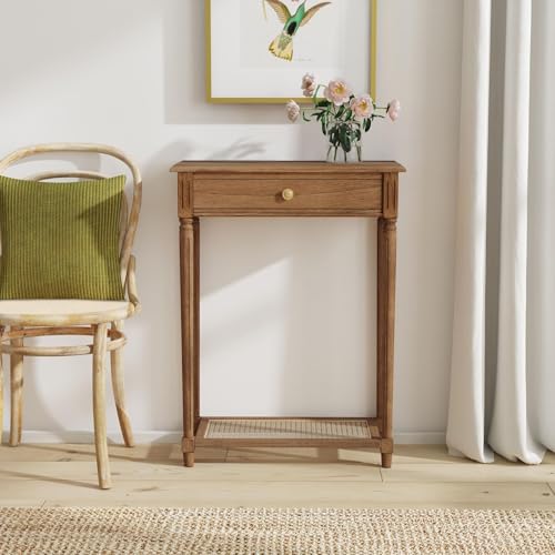 East at Main Lenora Console Table – 23.75” Narrow Entryway Table with Storage & Cane Shelf – Solid Wood Accent Table for Hallways, Foyers, and Small Spaces – French Country & Traditional Style East at Main