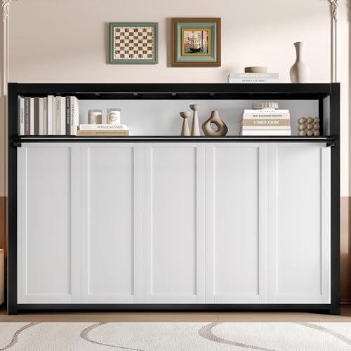 FAMIKITO Twin Size Murphy Bed, Wall Beds with Storage Shelf, Hidden Bedframe for Guest Room, Study, Home Office, Bedroom, Space Saving, White FAMIKITO