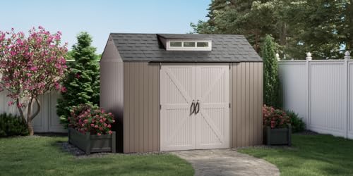 Rubbermaid Extra Large Resin Outdoor Storage Shed With Floor (7 x 10.5 Ft.) Weather Resistant Brown Organization for Home/Lawn Mower/Backyard Equipment/Bike Storage/Pool Supplies Rubbermaid
