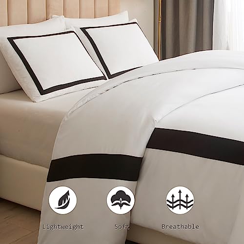 OSVINO Hotel Duvet Cover Set Queen Size 3Pcs Black Line Pattern Bedding Collection Ultra Soft Breathable Duvet Cover with Pillowcases OSVINO